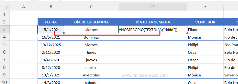 Día de la Semana en Excel en la practica