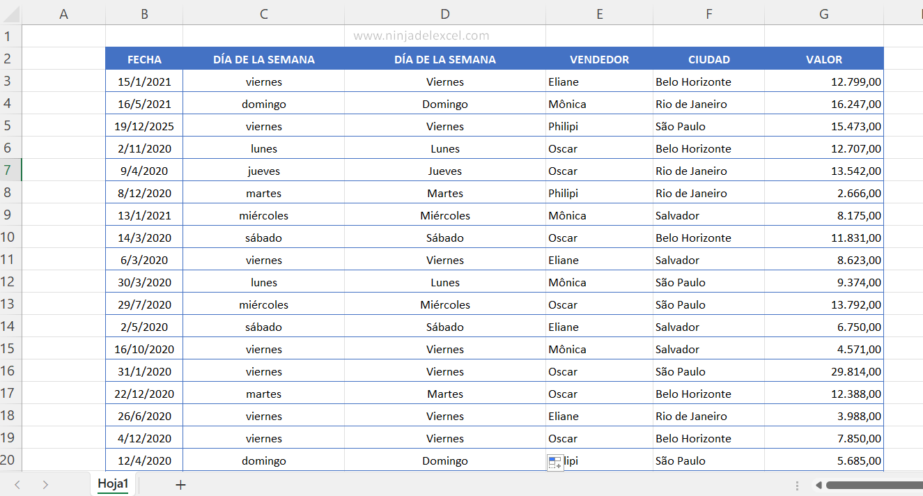 Hoja de calculo