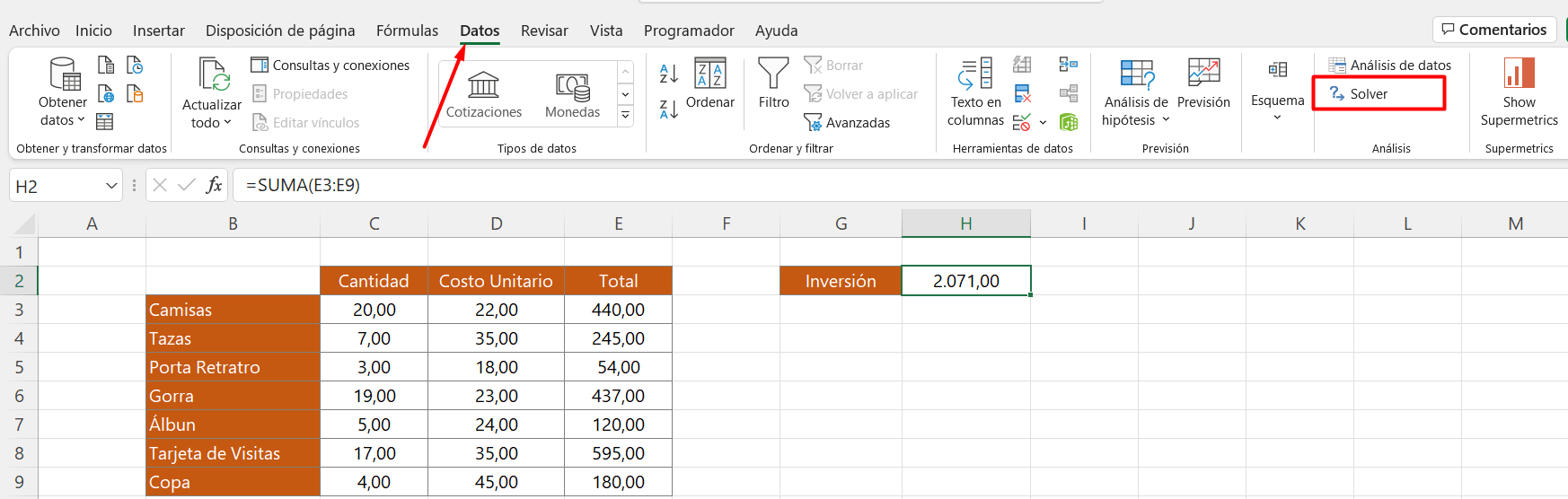 Solver en Excel