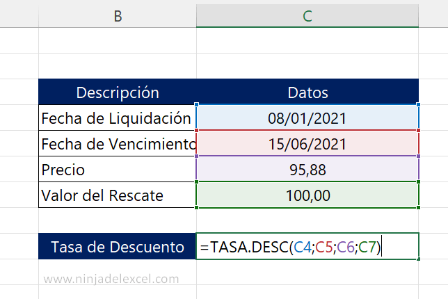 la Tasa de Descuento de un Título en Excel - Ninja del Excel