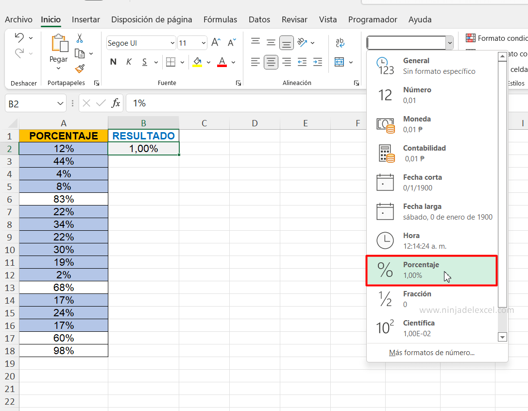 Contar el Rango de Porcentaje en Excel