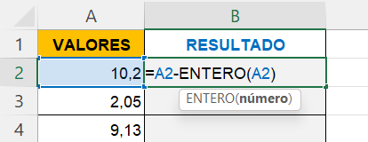 Extraer Decimales de un Número en Excel