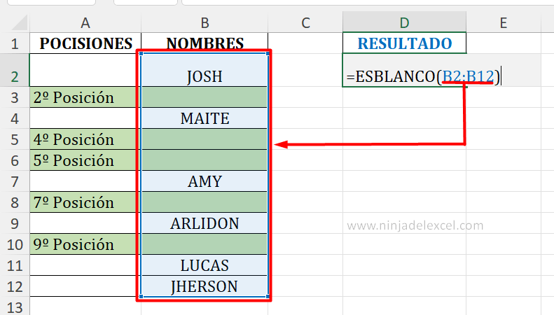 Posición de las Celdas en Blanco en Excel paso a paso