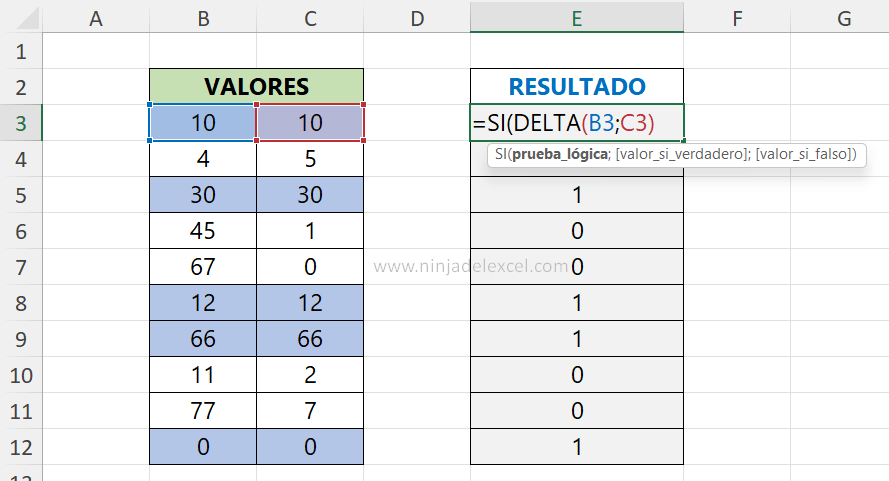 Aprender Usar la Función DELTA en Excel