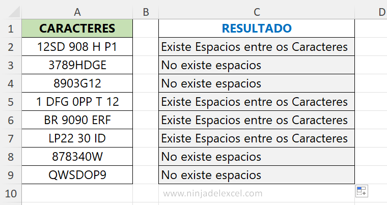 Como Identificar si Existen Espacios entre Caracteres en Excel