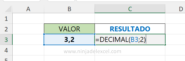 Función DECIMAL en Excel en la practica