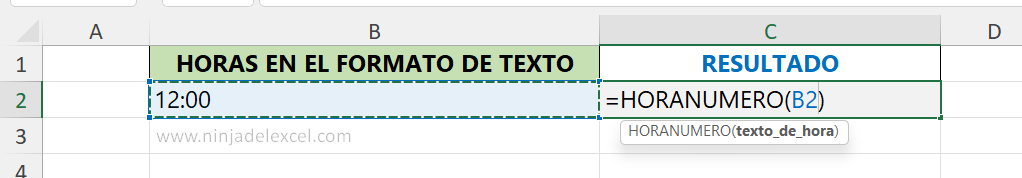 Función HORANUMERO en Excel en la practica