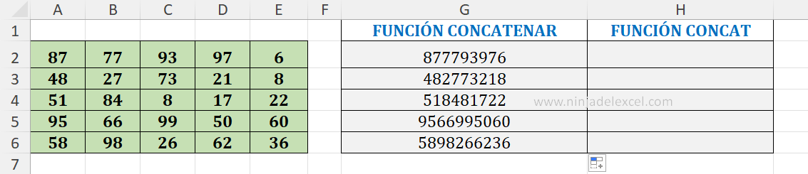 Usar las Funciones CONCATENAR y CONCAT en Excel