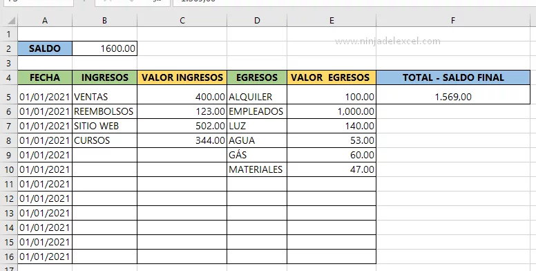 Cálcular Ingresos y Egresos en Excel (Download) - Ninja del Excel