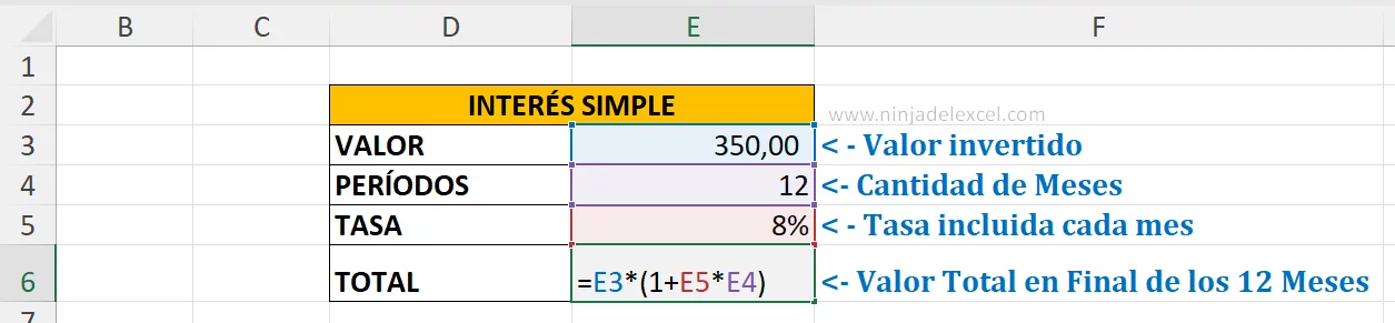 Intereses Simples en Excel paso a paso