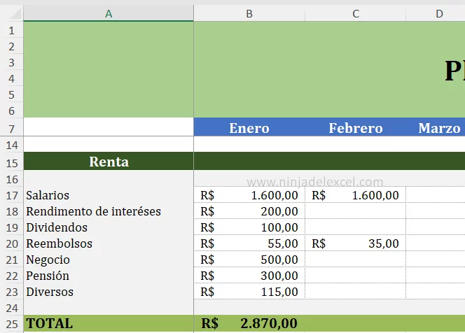 Modelo de Plantilla de Gastos Personales en Excel
