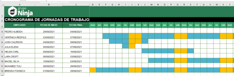 Plantilla De Días De Trabajo En Excel Cronograma Para Download