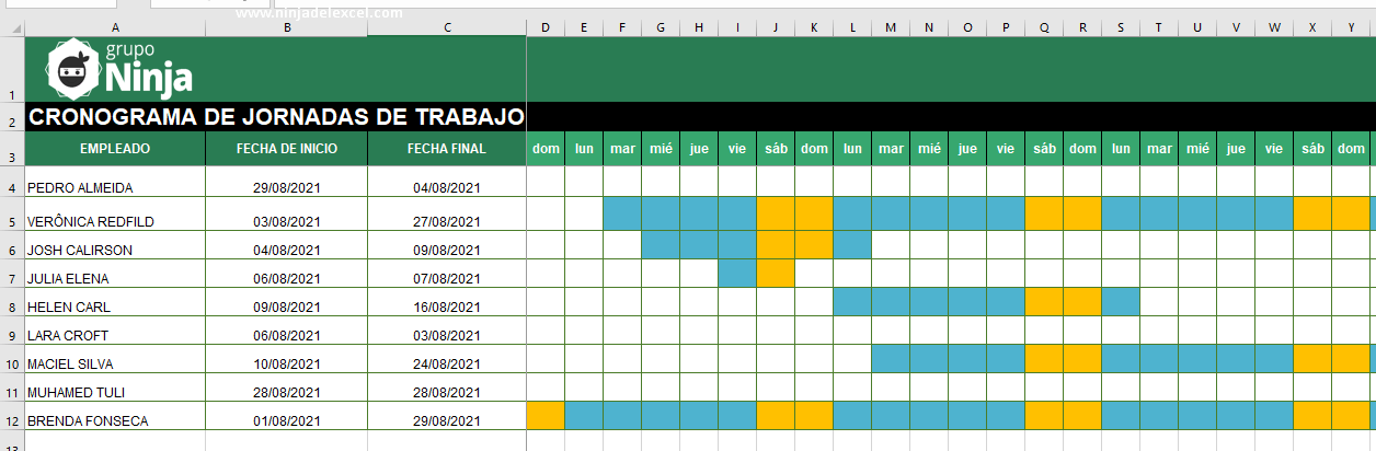 Plantilla de Días de Trabajo en Excel (CRONOGRAMA) para Download - Ninja  del Excel