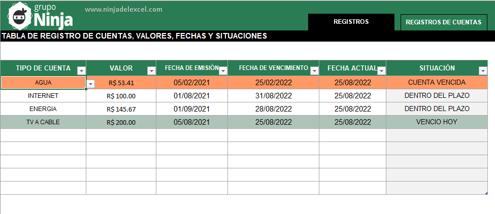 modelo excel de lista de contatos