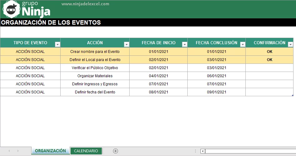 Plantilla de Planificación y Organización de Eventos en Excel