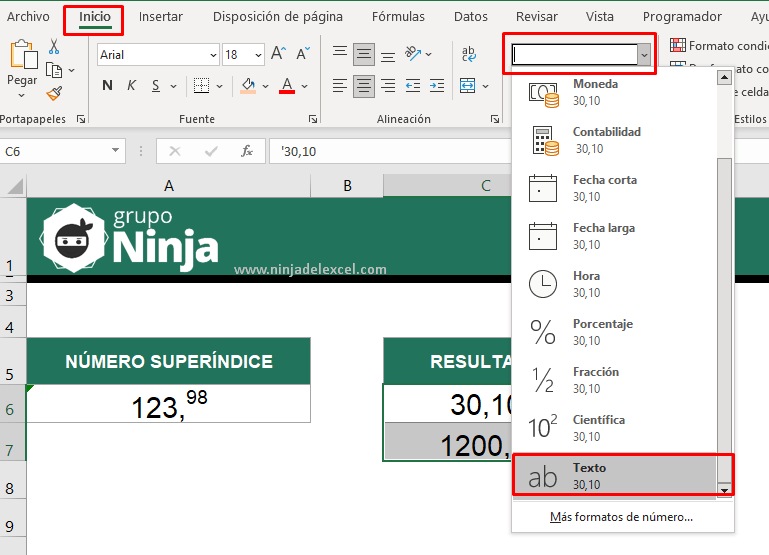 Como Insertar Número Superíndice en Excel paso a paso