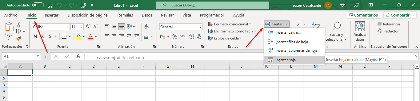Insertar una nueva Planilla en Excel Atajos