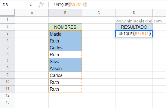 Función de Excel y Google Sheets para Eliminar Duplicados