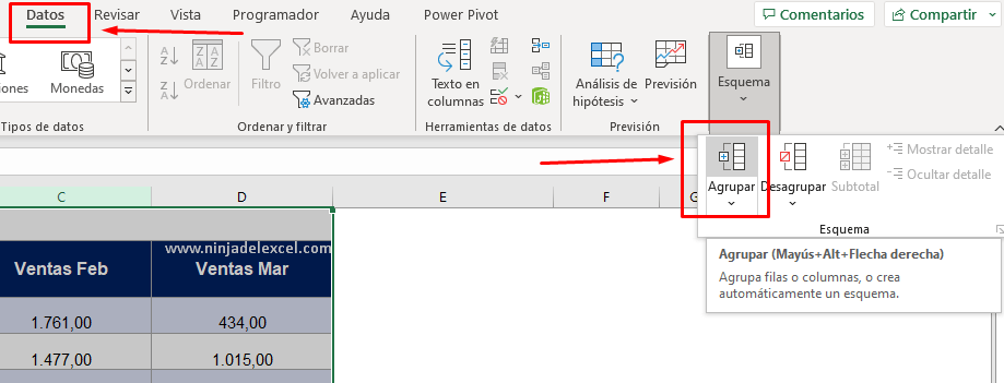 Como Agrupar Columnas en Excel tutorial paso a paso