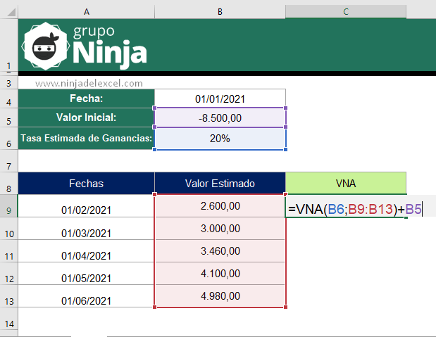 Cómo hacer VNA en Excel tutorial
