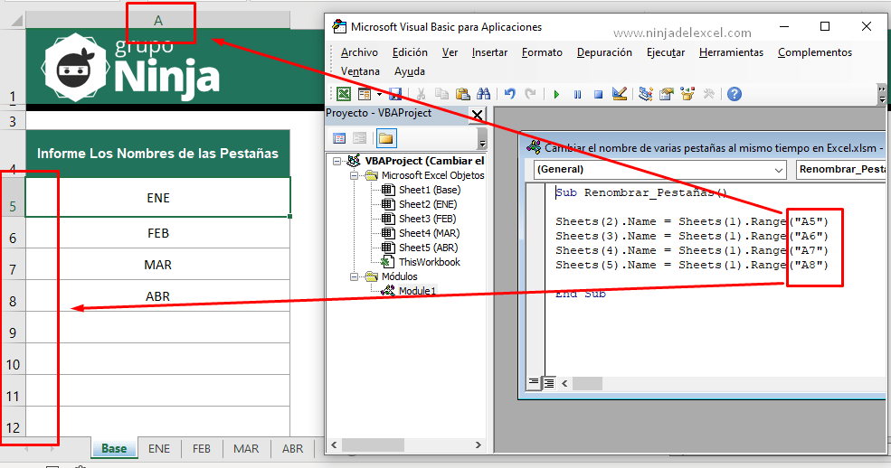 Cambiar el nombre de varias pestañas al mismo tiempo en Excel tutorial practico