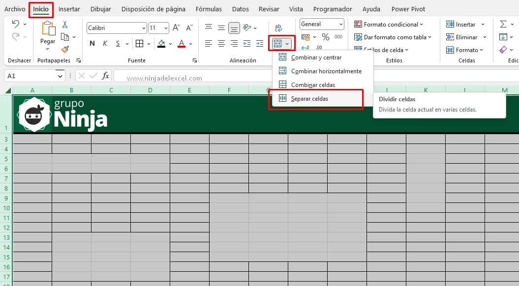 Eliminar todas las celdas combinadas en Excel tutorial