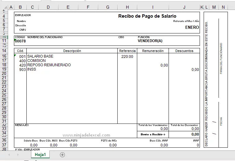 Hoja de cálculo para generar cheque de pago en Excel