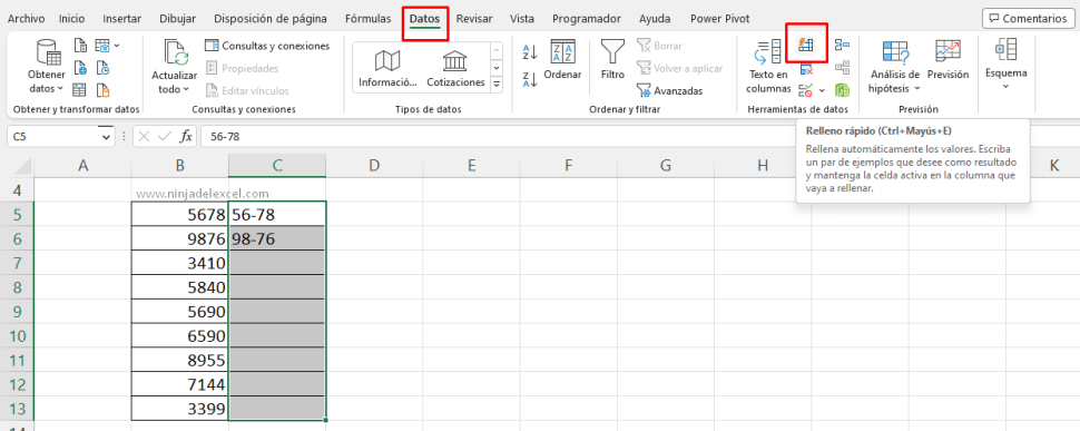 Tres formas de usar Relleno Rápido en Excel - Ninja del Excel