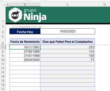 ¿Cuántos Días Faltan para el Cumpleaños en Excel? - Ninja del Excel