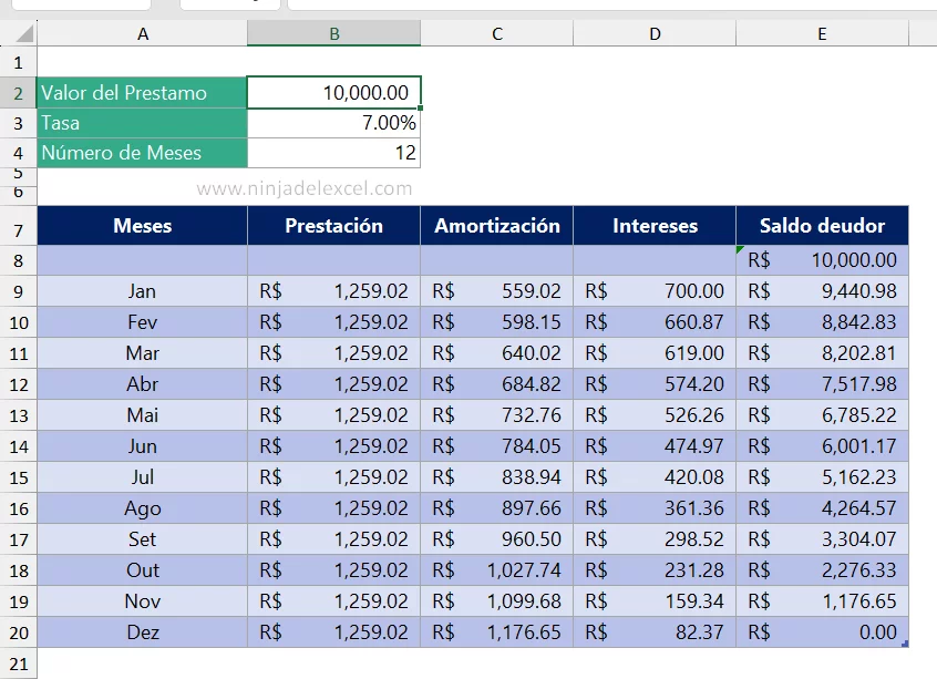 Planilla De Amortización De Préstamos En Excel Ninja Del Excel 0229