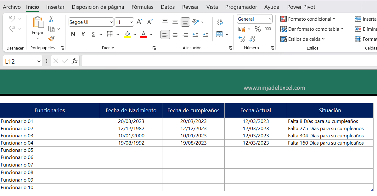 Tabla de Cumpleaños para Empresa en Excel