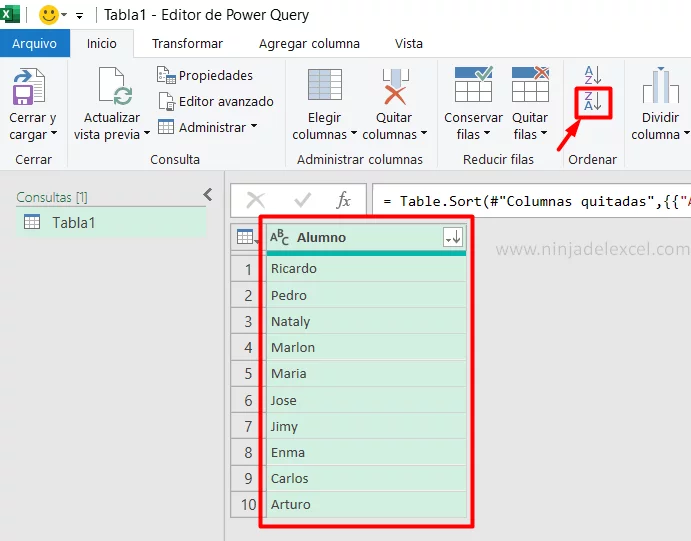 Aprenda Ordenar Alfabéticamente en Power Query