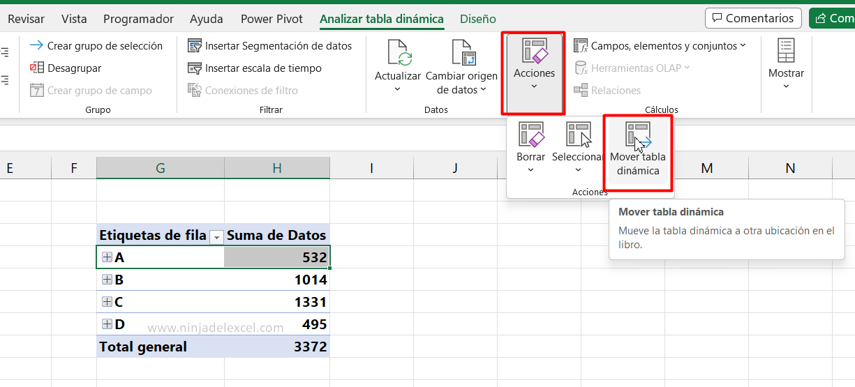Como Mover una Tabla Dinámica a Otra Pestaña en Excel