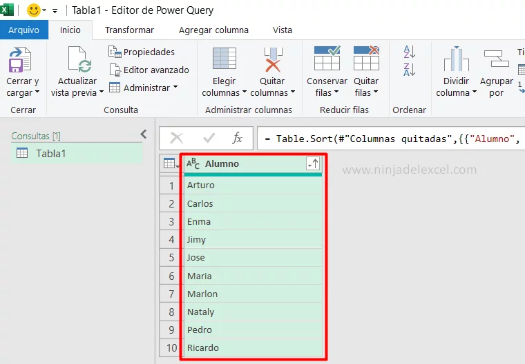 Como Ordenar Alfabéticamente en Power Query