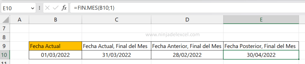 Cómo Usar la Función FIN.MES en Excel - Ninja del Excel