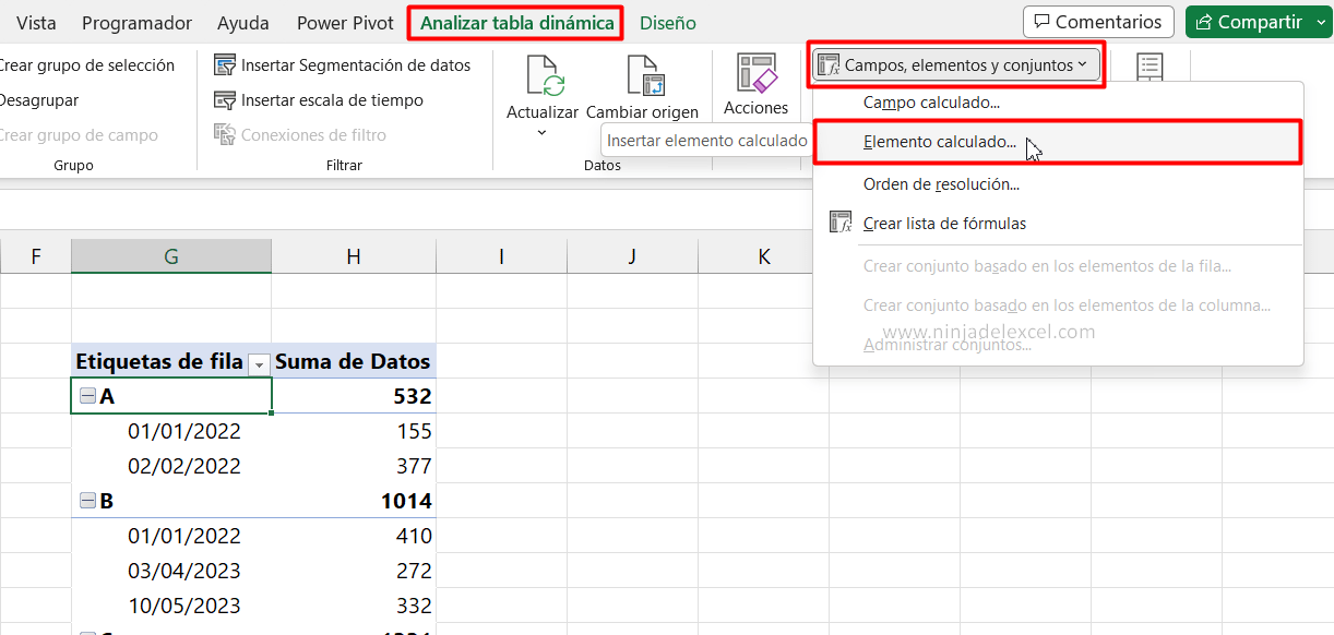 Elemento Calculado en Tabla Dinámica de Excel paso a paso