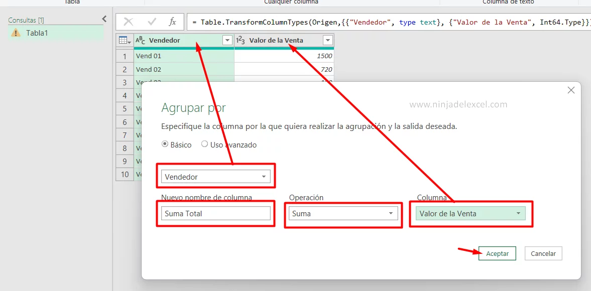 Función SUMAR.SI en Power Query