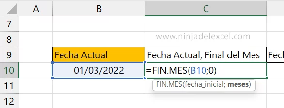 La función FIN.MES en Excel paso a paso