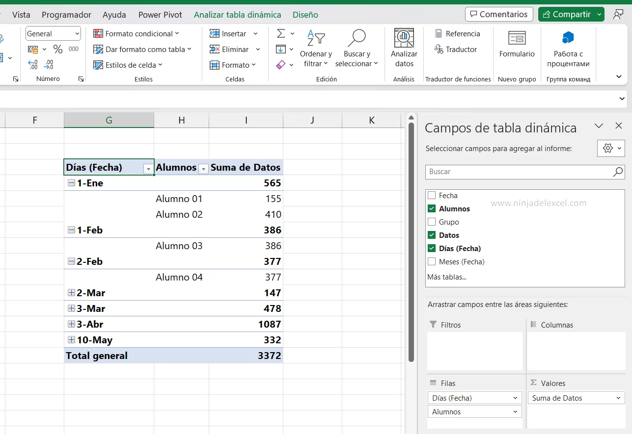 Mostrar la Lista de Campos de Tabla Dinámica en Excel
