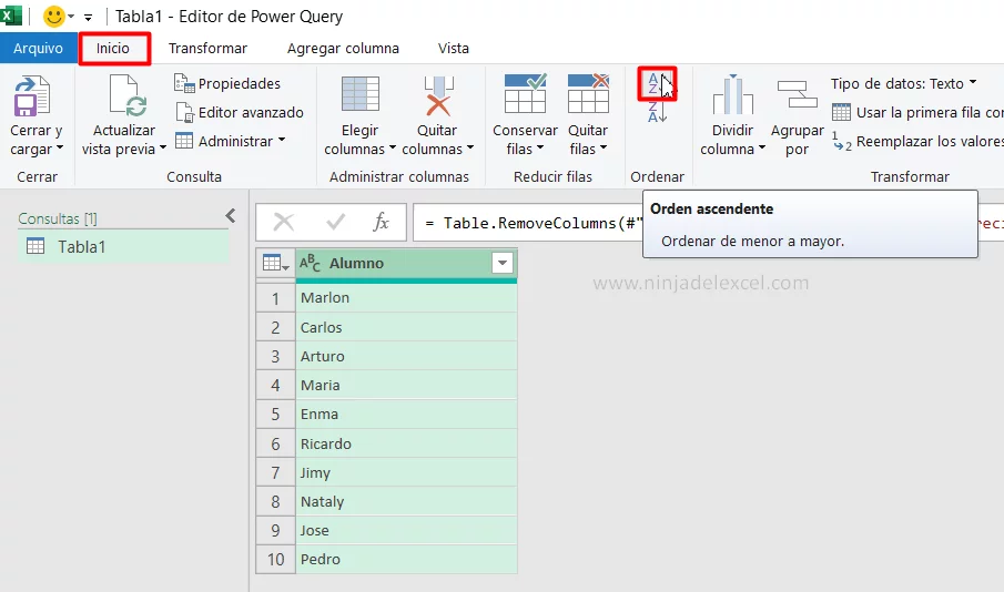 Ordenar Alfabéticamente en Power Query