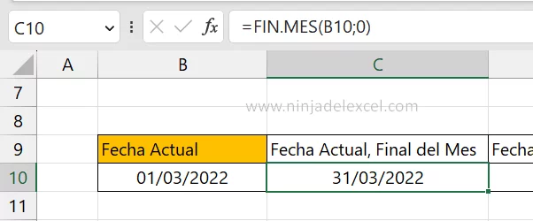 Usar La función FIN.MES en Excel