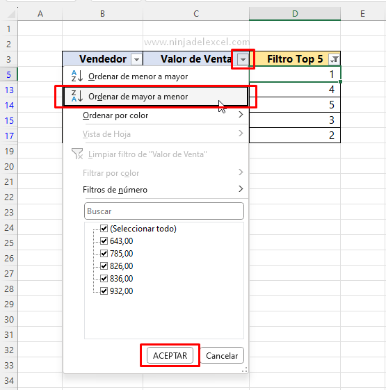 Aprenda Como Ordenar Top 5 con Filtro en Excel