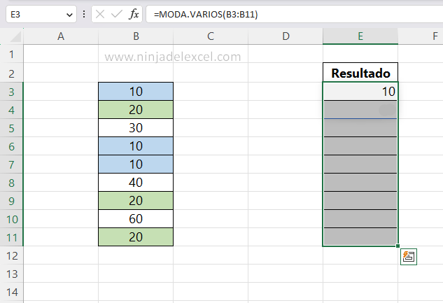 Aprende Función MODA.VARIOS en Excel