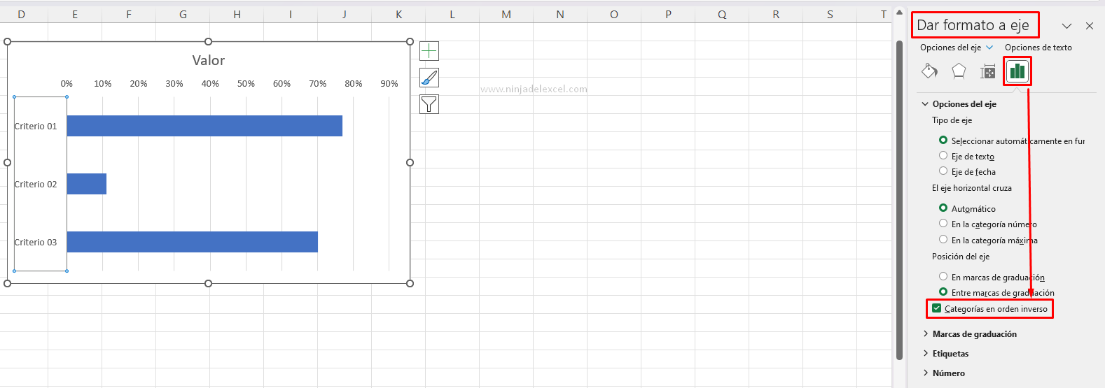 Barras Agrupadas Con Eje Invertido en Excel
