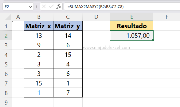 Buscar Función SUMAX2MASY2 en Excel