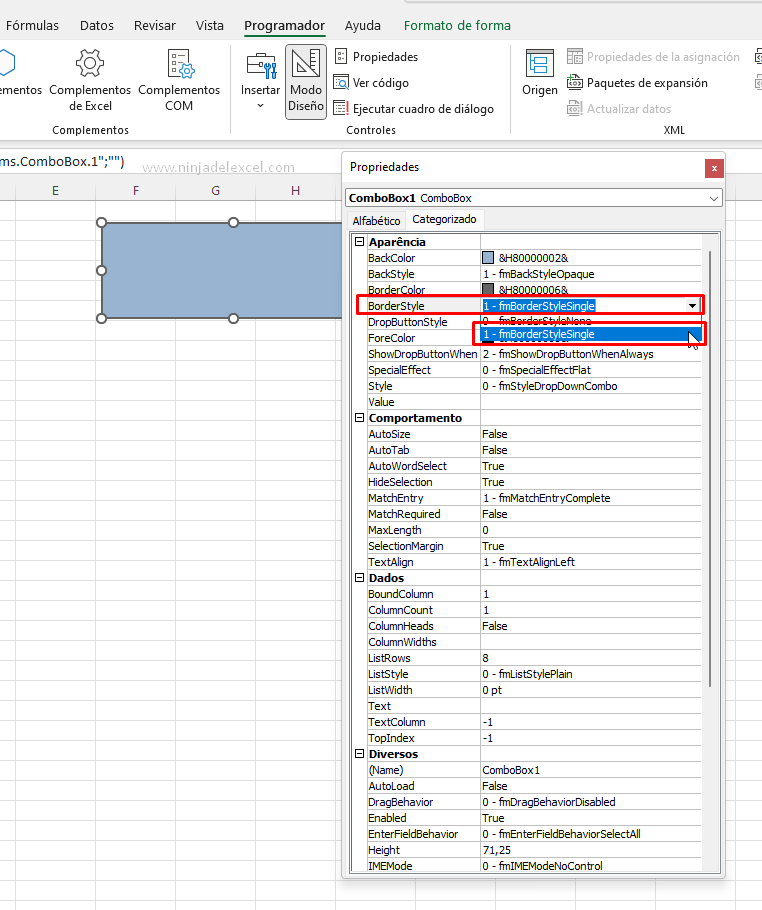Color de Fondo del Cuadro Combinado en Excel