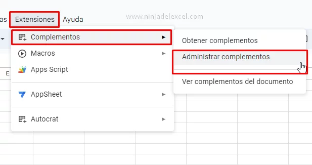 Complementos en Google Sheets