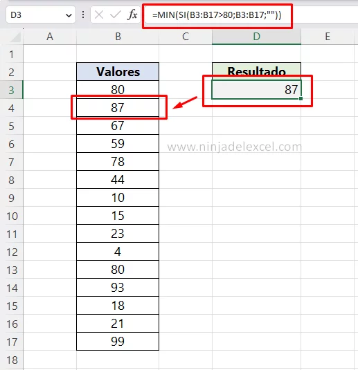 Con la Función MIN en Excel