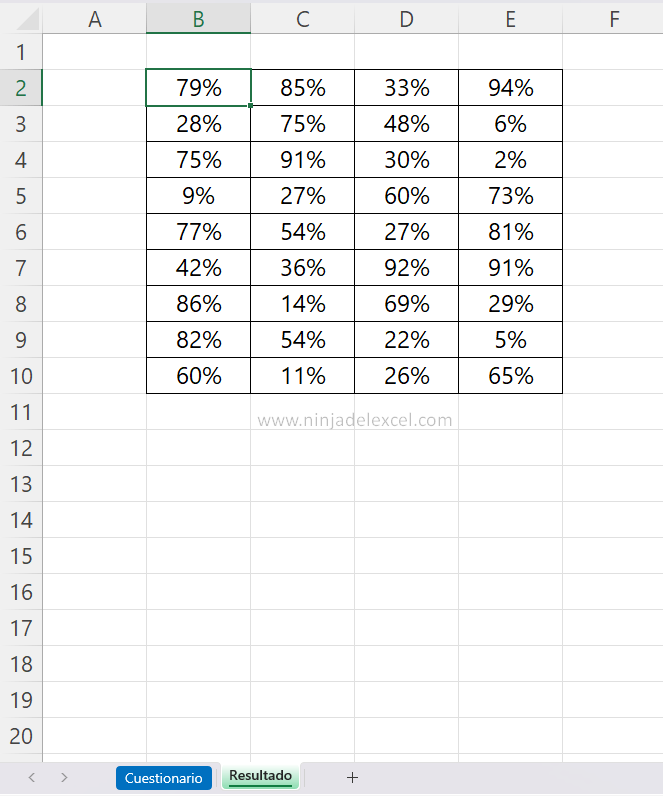 Cuestionario de Excel Convertir Números a Porcentaje Paso a Paso