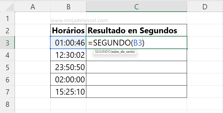 Función SEGUNDO en Excel